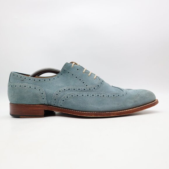 Grenson Dylan Blue Suede Oxford Brogue Men's UK 10.5 F US 11.5 Dress Shoes - Picture 1 of 9